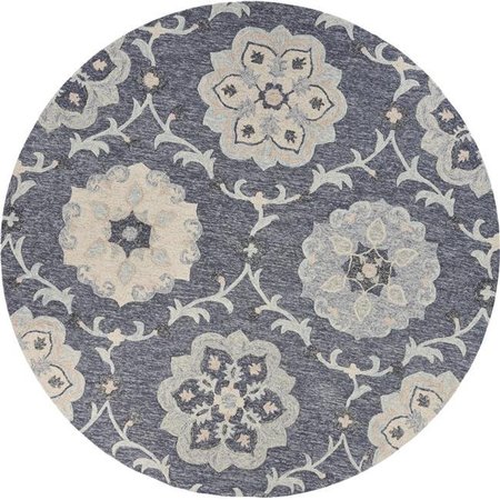 LR RESOURCES LR Resources VICTO81582GRY4ARD 4 ft. x 10 in. Round Floral Garden Area Rug; Deep Gray & Blue VICTO81582GRY4ARD